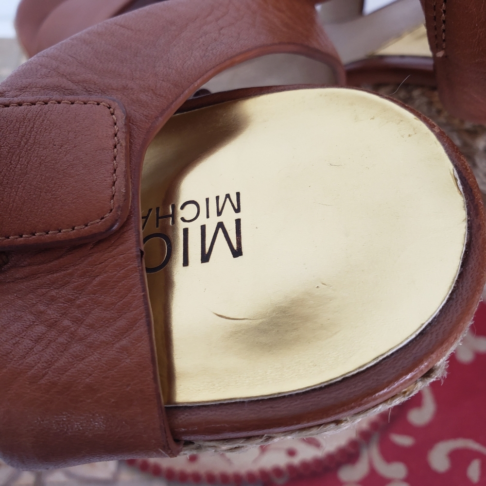 Michael Kors Celia Womens Brown Mid Wedge Platform Sandal Ankle Strap Y2K sz 8.5 - Picture 8 of 14
